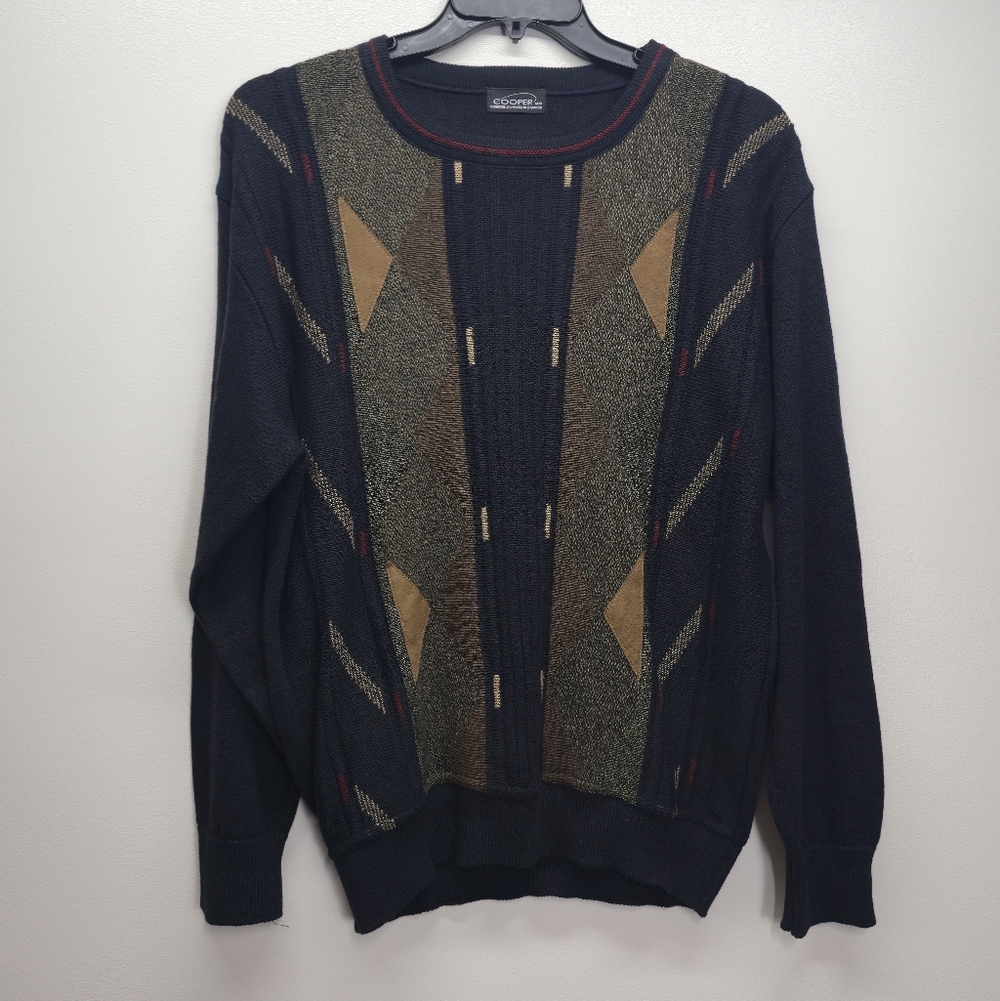 Vintage Cooper 3D Geometric  Sweater Men's M Canadian Wool Blend Cabincore